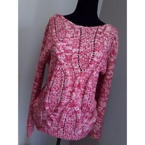 ✨3/$15 Suzy Shier | Red/Pink Loose Weave Knit Sweater